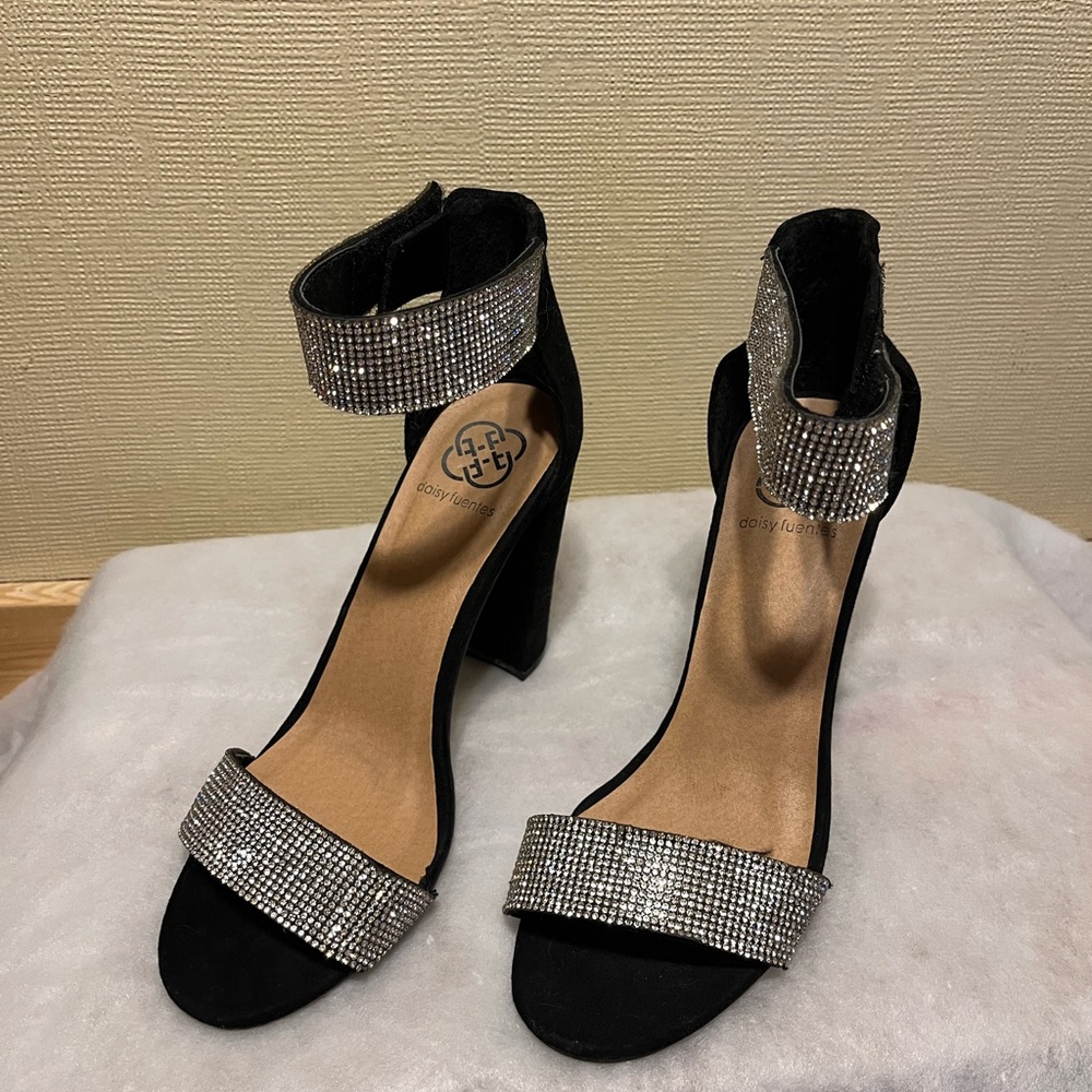 Sparkly black and silver block heels
